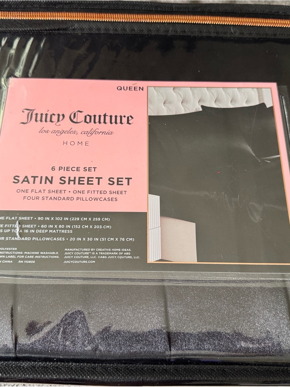 Juicy Couture Black & Pink Satin Sheet Set